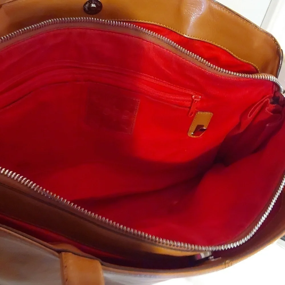 Hobo Womens Vintage Tan Orange Leather Zipper Tote Bag Minimalist Large